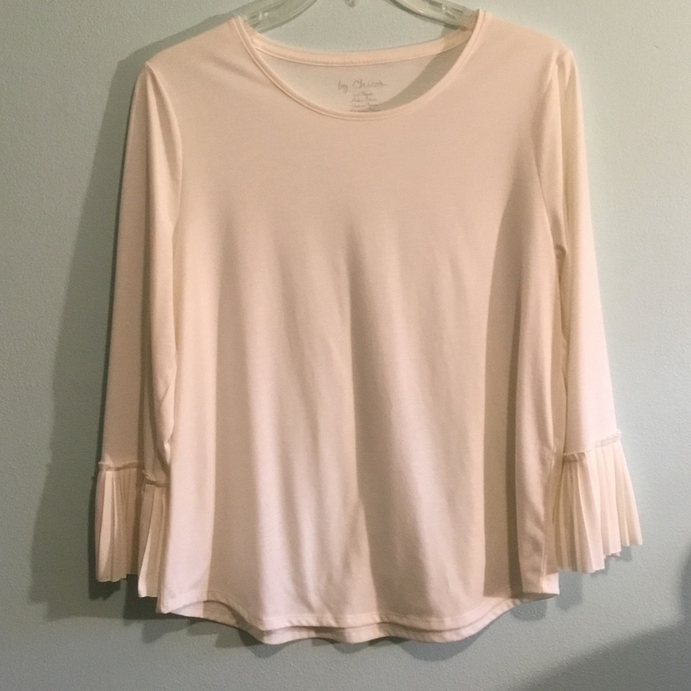Chico's Light Cream Long-Sleeve Top with Pleated Cuffs